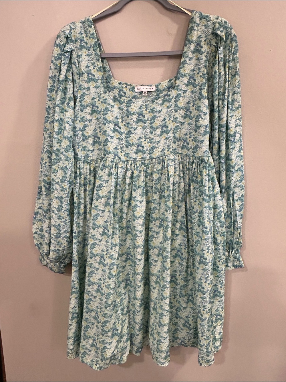 Moon River Dress Size Medium 
Blue Green yellow Babydoll Dress